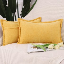 Madizz Set of 2 Fringe Chenille Simple Decorative Cushion Covers, Modern Cushion Cover, Sofa Cushion, Lumbar Cushion for Sofa, Bedroom, Yellow, 40 x 80 cm