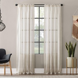 Clean Window Textured Slub Stripe Anti-Dust Allergy/Pet Friendly Sheer Curtain Panel, 52" x 95", Linen