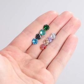 AoedeJ 8 Pairs Sterling Silver Stud Earrings Round Cubic Zirconia Earrings Set Hypoallergenic Earrings for Women Girls, Sterling Silver, Cubic Zirconia