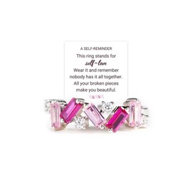 Nobody Has It All Together Pink Band Ring Sterling Silver Self Love Ring Irregular Cubic Zirconia Ring Pink Jewelry Gift for Women Size 6-10 (6)