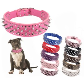 BTDCFY Hoot PU Leather Adjustable Spiked Studded Dog Collar 2" Wide 31 Spikes (S(Neck 17"-20"), Rose Red)