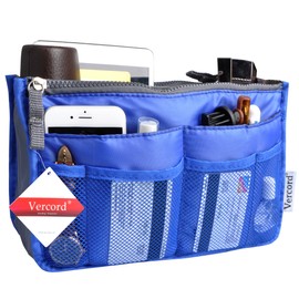 Vercord Purse Organizer Insert for Handbags Bag Organizers Inside Tote Pocketbook Women Nurse Nylon 13 Pockets Sapphire Blue Medium