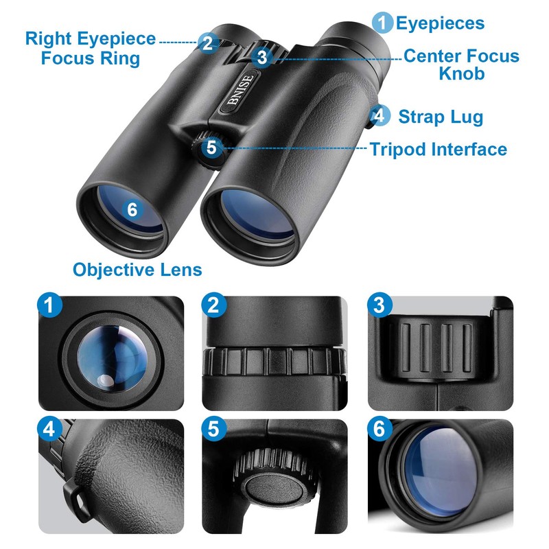 BNISE Binoculars for Adults, 10X42 Roof Prism Low Light Vision