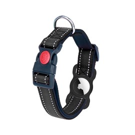Dog Collar with Airtag Holder,Reflective Adjustable Nylon Airtag Dog Collars with Silicone Airtag Dog Collar Holder (Black-2, XL:60-85CM)