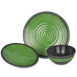 Camping Crockery Set 1 Person 3-Piece Melamine Picnic Crockery Set Camping Tableware Stone Green Design
