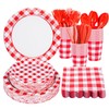 175Pcs Red Gingham Party Supplies Gingham Paper Plates and Napkins