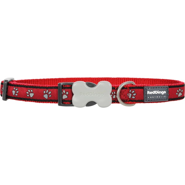 Red Dingo Designer Dog Collar, Large, Red Pawprints