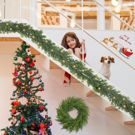 OZFHUA 6 FT Pre Lit Cedar Garland - Mantle Garland Used to Home Deco and Artificial Pine Cypress Garland Dining Tables, Mantle, Porches, Outdoor Garland Christmas Decorations