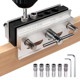 Donext Self Centering Dowel Jig Kit, Adjustable Width Pocket Hole Jig System for Straight Holes, Biscuit Joiner Set with 6 Drill Guide Bushings, Woodworking Drilling Guide Power Tool