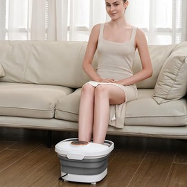 Bubble Foot Spa with Heat, Vibration, Red Light, 22 Rollers, Adjustable Temp, 16 OZ Lavender Foot Soak Epsom Salt Included White - Color: black