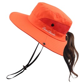 Pesaat Sun Hat Children Adults Summer Hat UV Protection Summer Hat Crushable Waterproof Fishing Hat with Chin Strap Garden Hat Boonie Hat Women for Gardening Hiking, Orange-monochrome