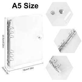 Transparent Seal Book, 6 Ring Binder, Snap-On Waterproof Clear Binder Used for Six Ring Loose-Leaf Refills (Transparent, A5)
