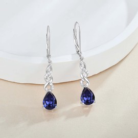 Infinity Dangle Earrings for Women - Guesma 8x6mm Sterling Silver Leverback Earrings Tanzanite Teardrop Created Birthstone - Women Formal Earrings Evening Wear Jewelry