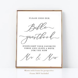 Bible Guestbook Sign for Wedding | (1) 8x10 White with black caligraphy on Thick Cardstock Paper | Please Sign Our Bible Highlight Your Favorite Verse And Leave a Message For Bride and Groom Sign for