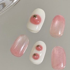 [Handmade Nail Tips] Tomato Flavor Nail Tips - Short Oval Mini / [수제네일팁] 토마토맛 네일팁 - 숏오발 미니
