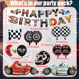 Race Car Birthday Party Decorations - Boy Racing Car Themed Balloons Banners Decoration Set Happy Birthday Banner Racing Helmet Tire Checkered Flag Foil Balloons for Boys Girl Birthday Party Supplies