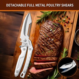 HANSHI Detachable Poultry Shears for Food Cutting Heavy Duty Stainless Steel Kitchen Scissors for Chicken, Bone, Meat, Turkey, Fish,Multi Purpose Scissor for Cooking (Silver)