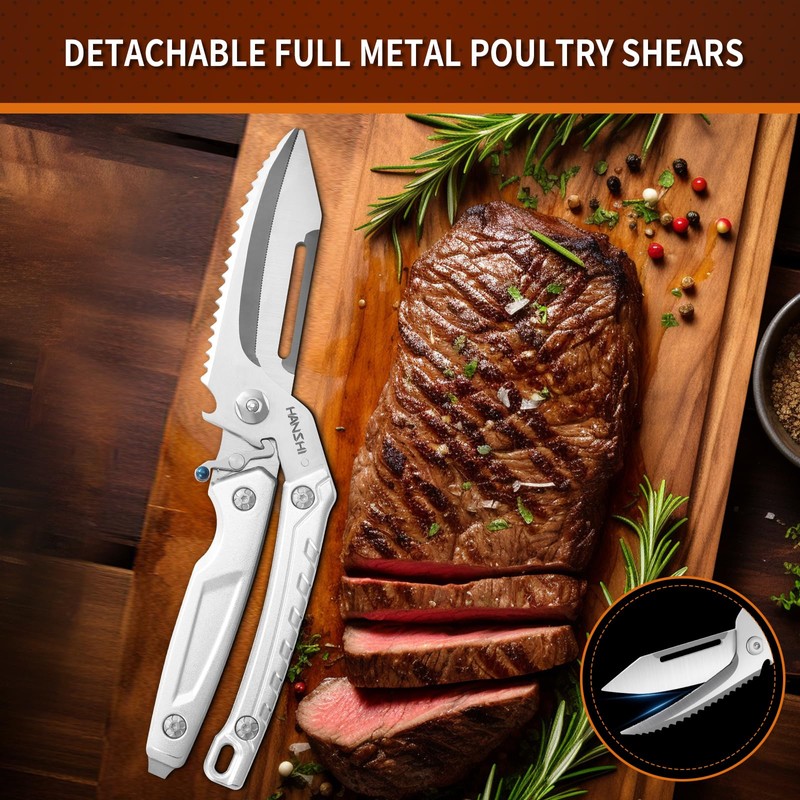 HANSHI Detachable Poultry Shears for Food Cutting Heavy Duty Stainless