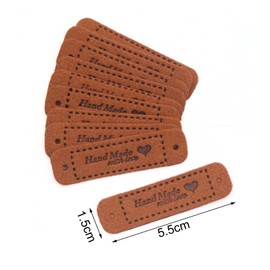 BuxiuGK 50 Pcs Leather Tag Labels Embossed Tags with Holes Microfiber Colorful Handmade with Love Heart for Garment DIY Handmade Jeans Bags Hats Shoes Tag