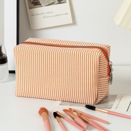 OZAOZ Makeup Bag Cosmetic Bag Travel Toiletry Bag Aesthetic Canvas Organizer Bag Zipper Pouch for Women (M-orange)