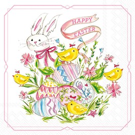 Boston International IHR 3-Ply Paper Napkins Rosanne Beck Collections, 20-Count Lunch Size, Easter Bunny And Chicks