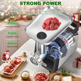 Huanyu Electric Meat Grinder for Home Use, Process Beef & Venison in 90s, Quiet for Apartment Cooking, Sausage Kubbe Prep Kit 110v