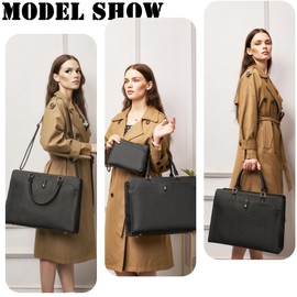 YZAOLL 15.6 Inch Laptop Bag for Women,Lightweight Vegan Leather Work Tote with Clutch Purse,Water-resistant Business Briefcase - Large Capacity Office Bag for Travel,College Essentials(Gift),Black