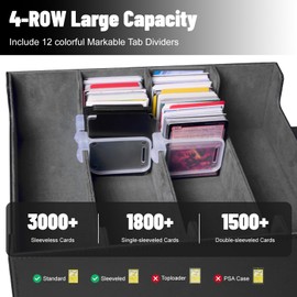 NUMINA 4 Row Card Storage Box Hold 2400+ Sleeveless Cards for Trading Cards with 4 Card Supporters, 12 Colorful Dividers, Trading Card Organizer Compatible with MTG, TCG, Black-Gray