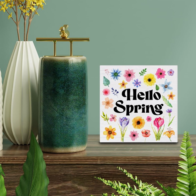 Spring Decor Farmhouse Hello Spring Floral Wood Sign Spring Decorations