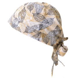 CHARM Leaf Pattern, 100% Cotton Bandana Hat, One Size Fits Most, 5 Colors, Thin, Triangular Width, Stylish, Sweat Protection, Adjustable Size, beige