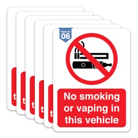 Dam Words 6 x No Smoking or Vaping in this Vehicle Sign | No Smoking in Cars Sign (Indoor/Outdoor) |10 x 7.5 cm Adherent Vinyl No Smoking Signs for Vehicles
