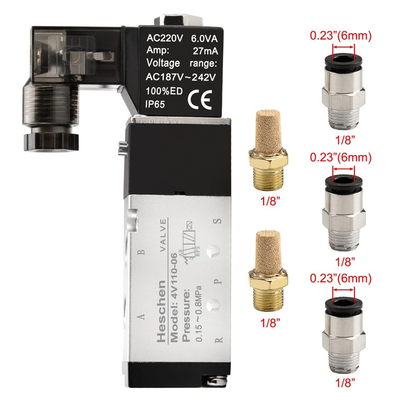 Heschen Electrical Pneumatic Solenoid Valve 4V110-06 220VAC PT1/8 5 Way