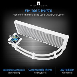 Thermalright FW360 X White CPU Water Cooler with 2000RPM,IPS LCD Screen with 320 * 240 Resolution,Liquid CPU Cooler with 2.4in LCD Display,CPU PC Aio for AM4/AM5/Intel LGA1851/1700