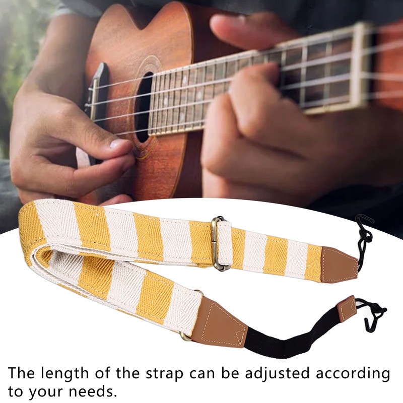 Ukulele Strap Cotton Adjustable Grid Pattern Hole Free Installation Belt