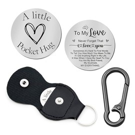 Pocket Hug Token - Double Sided Engraved Inspirational Gift for Long Distance Relationships, Graduation, Valentine's Day, BoyfriendGirlfriend, Son, Daughter Leather Keychain Keepsake for MenWomen