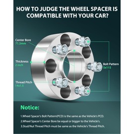 SCITOO 2Pcs Wheel Spacers 2 inch 5x115 Bore 71.5mm Studs 14x1.5 5 Lug Wheel Spacers Adapters Fit for for Chrysler 300 for Dodge Charger for Dodge Challenger Magnum