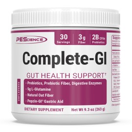 PEScience Complete-GI Gut Health Powder, Probiotics for Women and Men, Digestive Enzymes, Prebiotic Fiber, L Glutamine, Pepzin GI Zinc Carnosine, Unflavored, 30 Servings