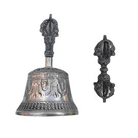 Tibetan Buddhist Meditation Bell and Dorje Set, Nepal Dharma Objects Enlightenment Bell,Handmade Meditation Altar Ritual Yoga Vajra Bell (15 x 9cm)