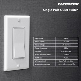 ELECTECK 20 Pack - Single Pole Decorator Light Switch,15A 120/277V, Rocker Wall Switch with Wallplate, ON/Off Paddle Interrupter, UL Certified, White