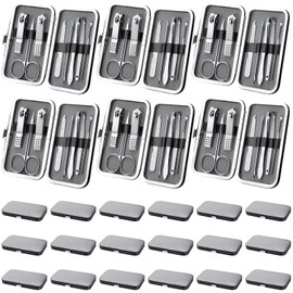Lasnten 24 Set Manicure Set Bulk Nail Clippers Grooming Nail Kit Stainless Steel Professional Pedicure Kit Pedicure Tools with Travel Case Gifts for Men Women Personal Nail (Gray, Silver,8 in 1)