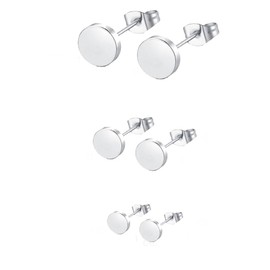 Dot Earrings Titanium Steel Tiny Flat Dot Earrings Surgical Steel Screw Flat Back Disc Stud Earrings for Women Men Punk Rock Jewelry 6mm 8mm 10mm 3Pair/Set, Stainless Steel, No Gemstone