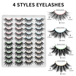 Dysilk 6D false eyelashes, dramatic reusable handmade thick eyelashes, natural long artificial makeup eyelashes, 4 styles of mixed eyelashes without glue, 20 pairs