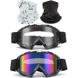 immoono - Juego de 4 unidades, anteojos de moto con cubierta facial para motocicleta, ATV, motocross, equitación, todoterreno, para adultos, hombres, mujeres, jóvenes, color negro mármol