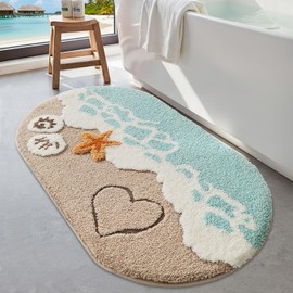 LUMI Beach Bathroom Rugs, Non Slip Bath Mat Ultra Soft Washable Absorbent Quick Dry, Ocean Sea Theme Bath Rug with Starfish Shell for Shower Floor, Kitchen Decor, Kids Room, 24"x44"