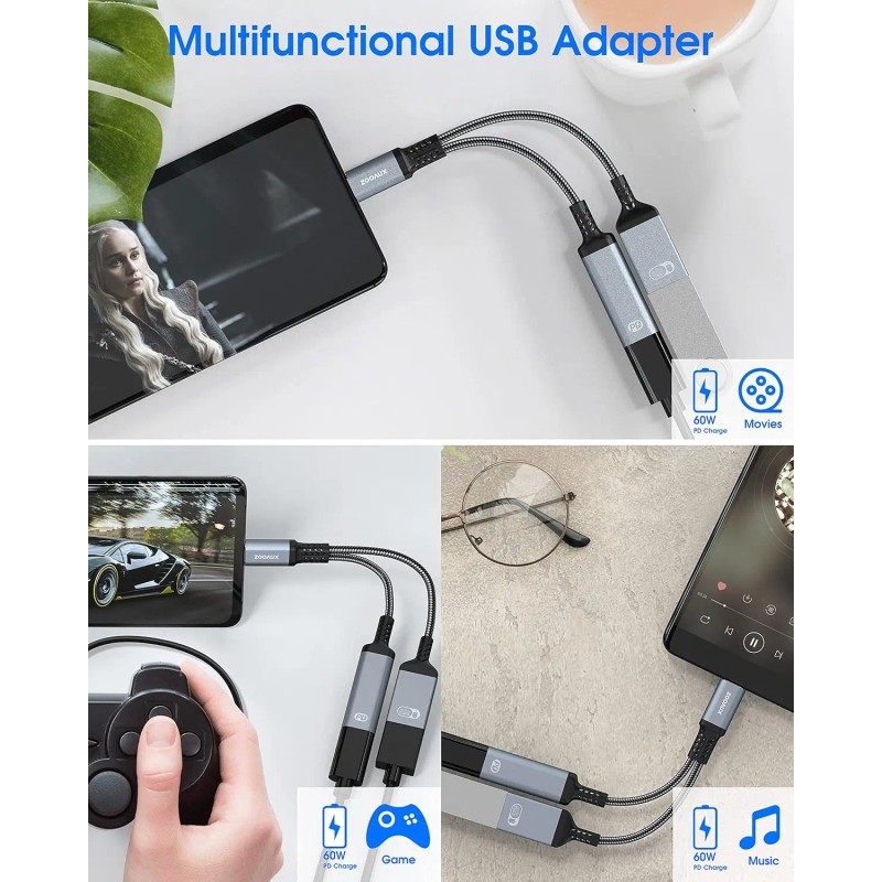 ZOOAUX USB C to USB OTG Adapter and Charger Cable,
