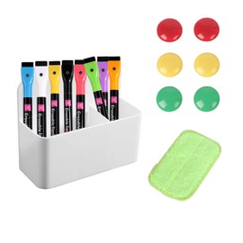 Magnetic Dry Erase Marker Set,8pcs Low Odor Fine Tip Dry Erase Markers for Acrylic Calendar,Magnetic Marker Holder and Whiteboard Eraser,6pcs Refrigerator Magnets for Planner Board