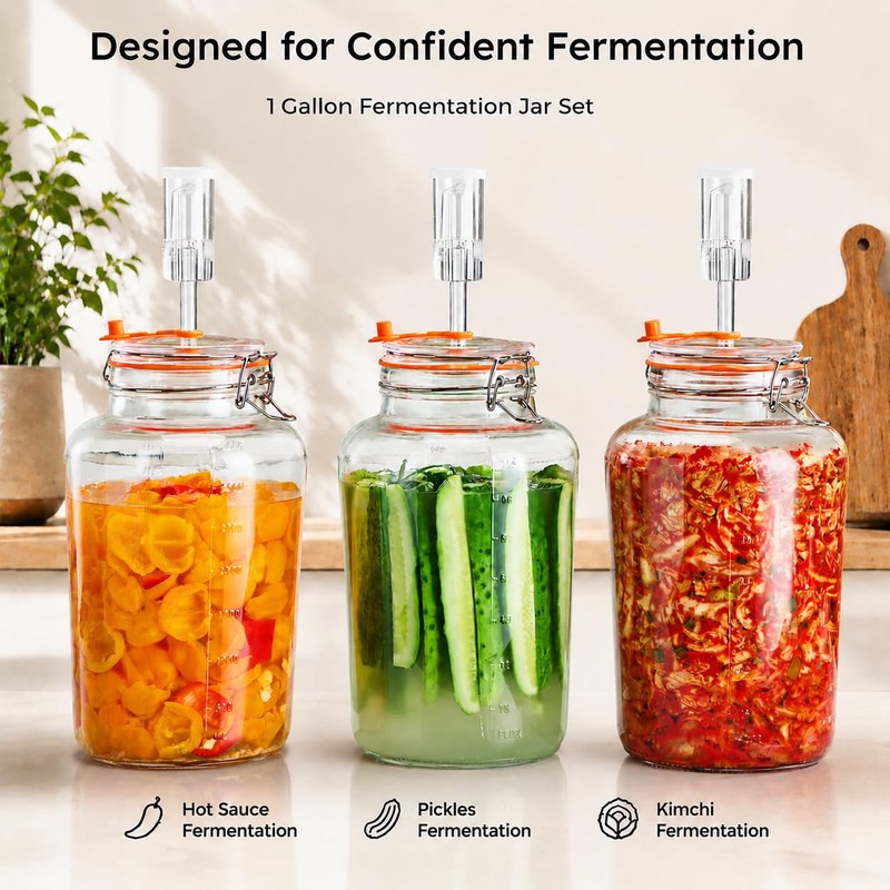 Glolaurge 1 Gallon Fermentation Jars with Airlocks & Glass Weights,