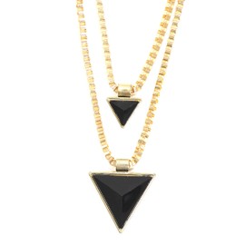 Magic Metal Tiered Crystal Pyramids Triangles Necklace Black Geometric Gold Tone Pendant NO68 Fashion Jewelry
