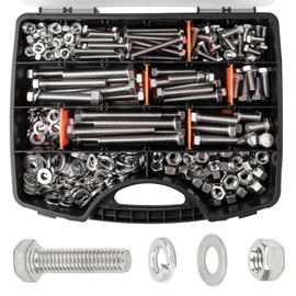 VIGRUE 405PCS Hex Bolts Assortment Kit 1/4-20 5/16-18 3/8-16 Heavy Duty Bolts Screws Nuts Flat Spring Washers Assorted, Includ 3" Long Bolts, 14 SAE Sizes Length 3/4" to 3", 304 Stainless Steel