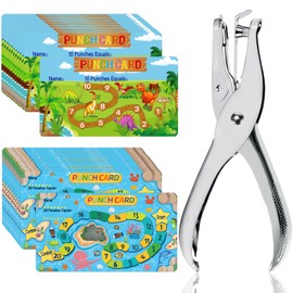 200Pcs Reward Punch Cards with Hole Puncher, Cute Cartoon Incentive Punch Cards for Students Teachers Behavior Incentive Awards Loyalty Cards for Business Classroom Home School Supplies